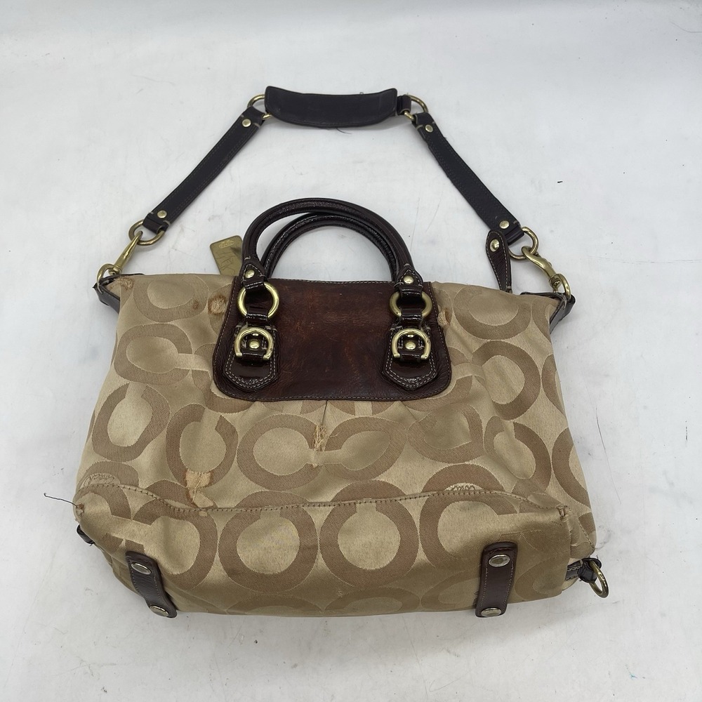 Coach Ashley Metallic Signature Carryall Logo Womens Brown Tan Leather Canvas - Picture 10 of 14